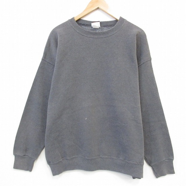 XL★古着 リー Lee 長袖 スウェット メンズ 90年代 90s 無地 クルーネック 濃グレー 霜降り 25dec04