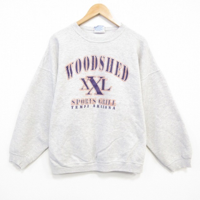 【20%OFF】XL★古着 ヘインズ 長袖 スウェット メンズ 00年代 00s WOODSHED 大きいサイズ クルーネック 薄グレー 霜降り 25dec04