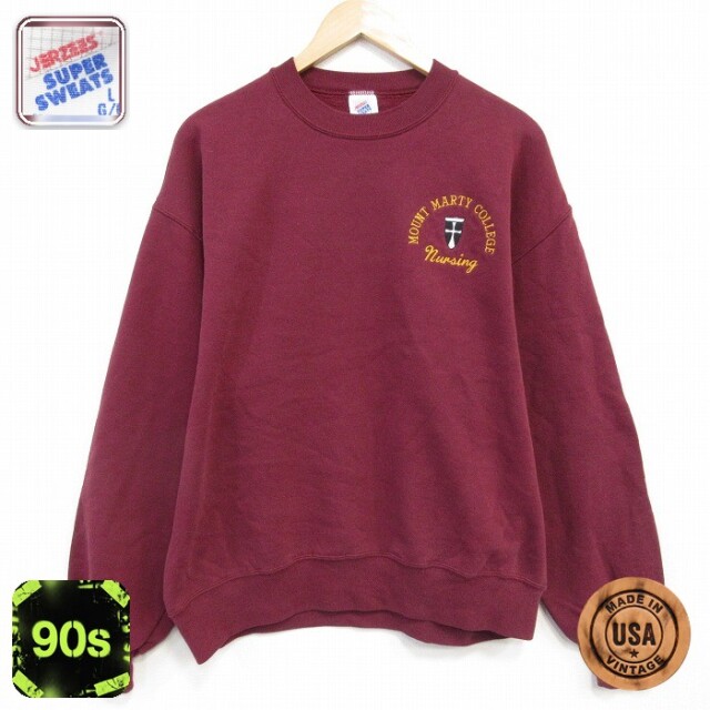 【50%OFF】ジャージーズ 90s 長袖スウェット Nursing バーガンディ L | 古着