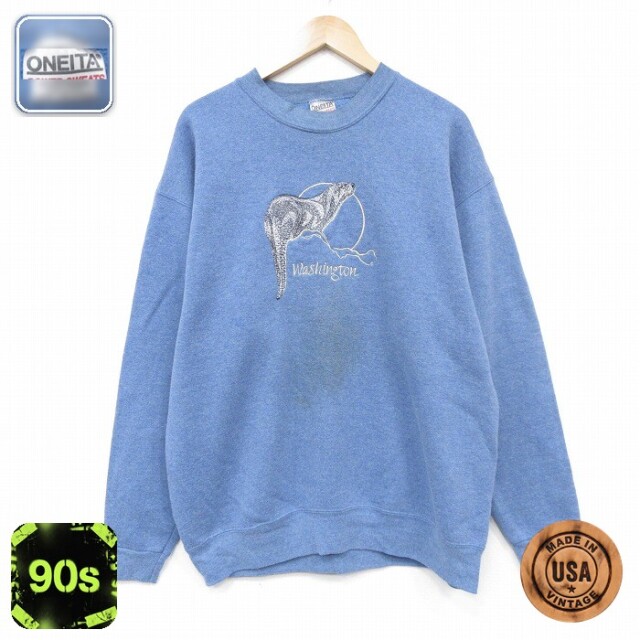 【50%OFF】ONEITA 90s 長袖スウェット 刺繍 ネイビー XL | 古着