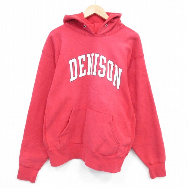 【20%OFF】XL★古着 長袖 スウェット パーカー メンズ 90年代 90s DENISON 大きいサイズ USA製 赤 25dec04