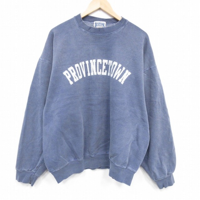 XL★古着 長袖 スウェット メンズ 大きいサイズ 90年代 90s PROVINCETOWN クルーネック USA製 薄紺 霜降り 25dec04