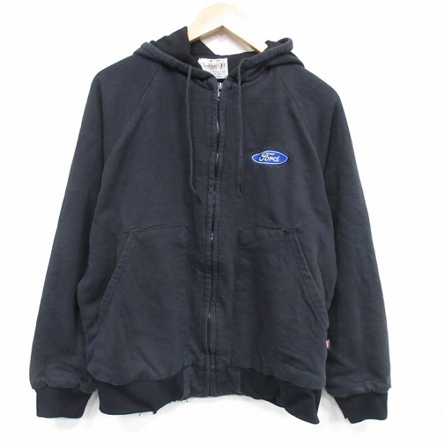 XL★古着 長袖 フルジップ スウェット パーカー メンズ 90年代 90s フォード ラグラン USA製 黒 25dec04