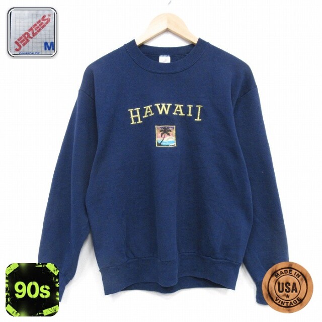 ジャージーズ 90s 長袖スウェット ハワイ刺繍 ネイビー M | 古着