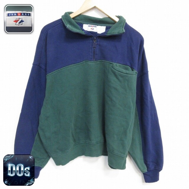 【50%OFF】ジャージーズ 00s ハーフジップスウェット ツートンカラー グリーン XL | 古着