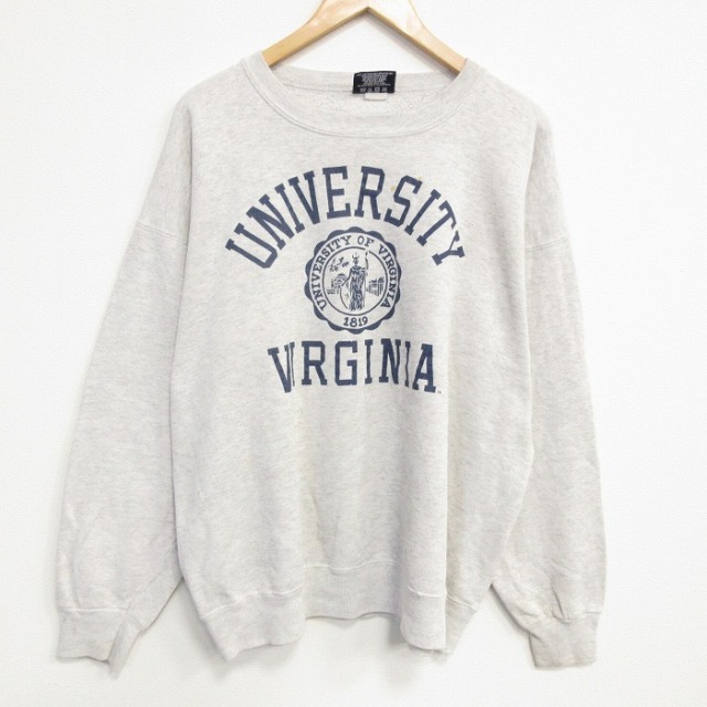 XL★古着 ジャンスポーツ 長袖 スウェット メンズ 90年代 90s バージニア カレッジ 大きいサイズ クルーネック USA製 薄グレー 霜降り 25dec06