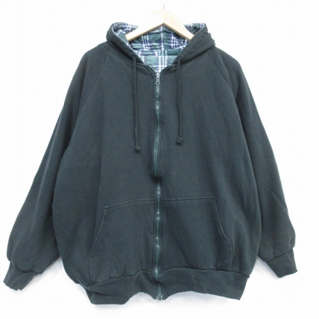 XL★古着 長袖 フルジップ スウェット パーカー メンズ 大きいサイズ コットン 濃緑 25dec06