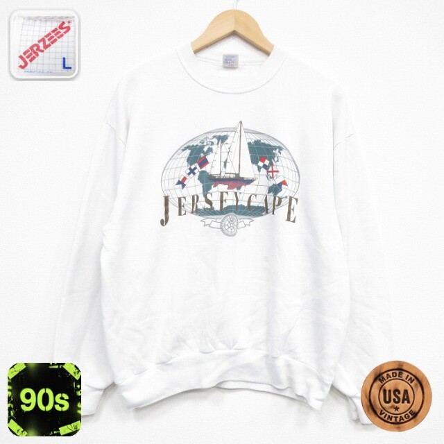 【50%OFF】ジャージーズ 90s 長袖スウェット 船 ホワイト L | 古着
