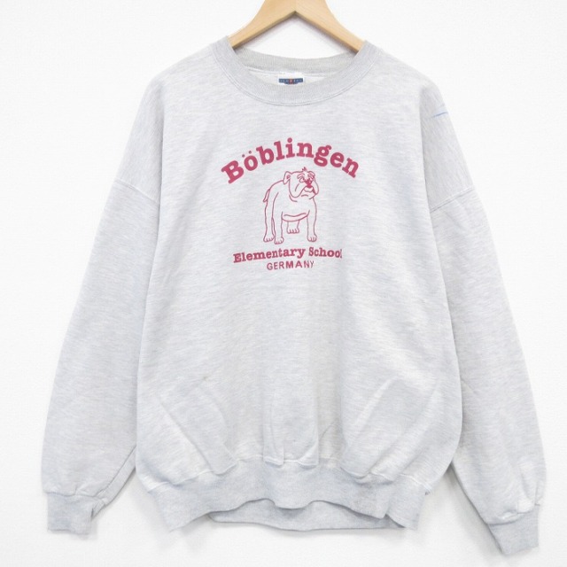 XL★古着 ジャージーズ 長袖 スウェット メンズ 00年代 00s ブルドッグ 大きいサイズ クルーネック 薄グレー 霜降り 25dec08