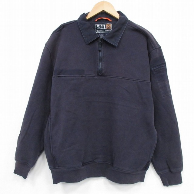 【20%OFF】XL★古着 5.11タクティカル 長袖 ハーフジップ スウェット メンズ 大きいサイズ クルーネック 濃紺 25dec08