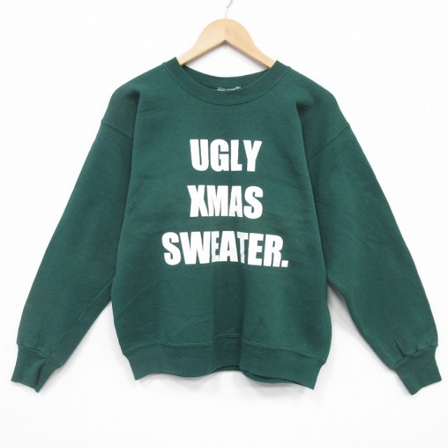 M★古着 ヘインズ 長袖 スウェット メンズ 90年代 90s UGLY クルーネック 緑 25dec08
