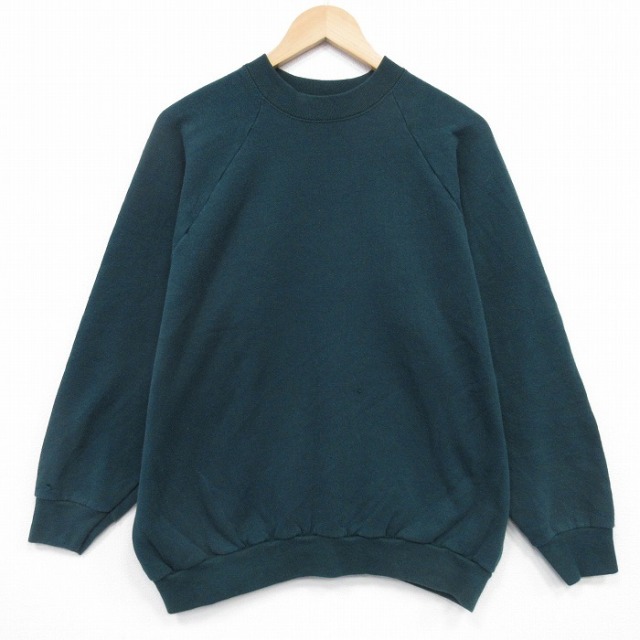 XL★古着 フルーツオブザルーム 長袖 スウェット メンズ 90年代 90s 無地 ラグラン クルーネック USA製 緑 25dec08