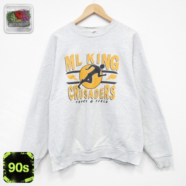 【50%OFF】フルーツオブザルーム 90s 長袖スウェット 陸上 グレー XL | 古着
