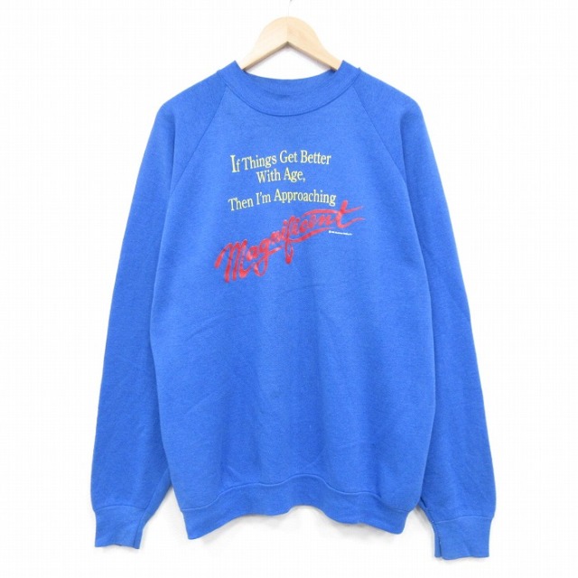 フルーツオブザルーム 90s 長袖スウェット メッセージ ブルー XL | 古着