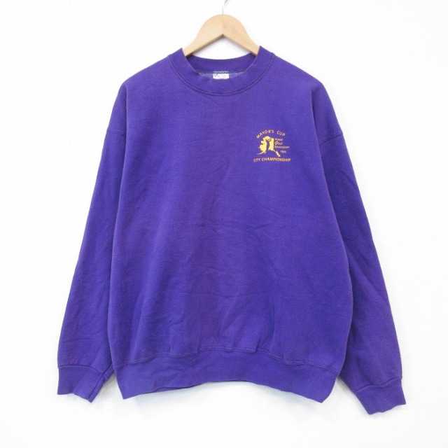 XL★古着 フルーツオブザルーム 長袖 スウェット メンズ 90年代 90s ゴルフ クルーネック USA製 紫 25dec09