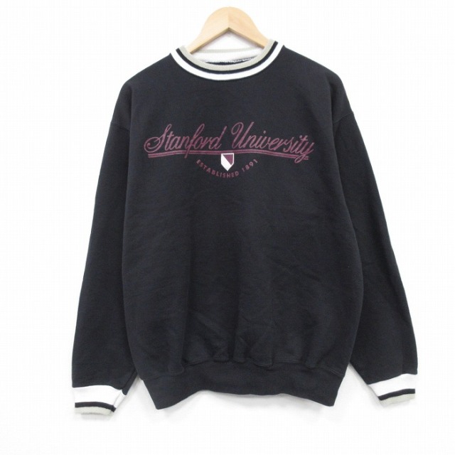 XL★古着 長袖 スウェット メンズ 90年代 90s スタンフォード クルーネック USA製 黒 25dec09