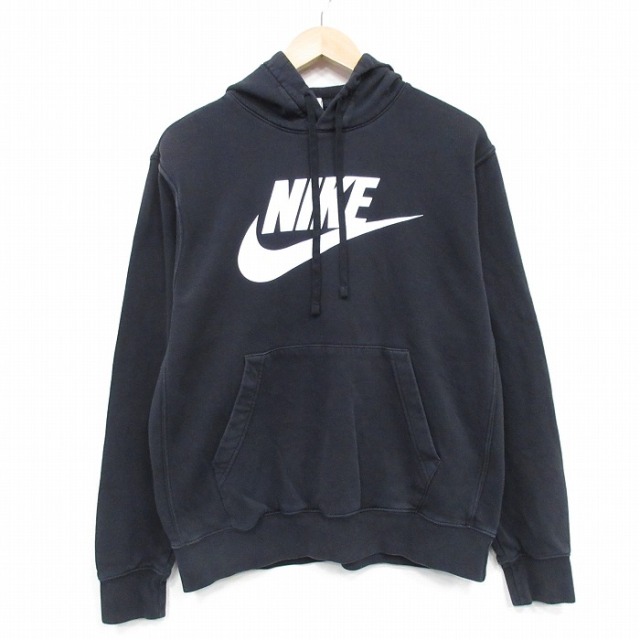 L★古着 ナイキ NIKE 長袖 スウェット パーカー メンズ ビッグロゴ 黒 25dec09