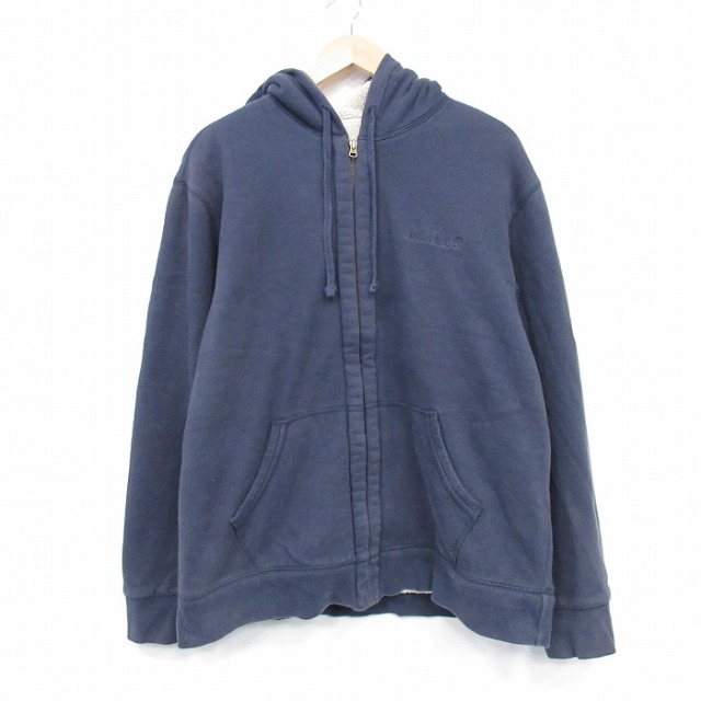 【20%OFF】XL★古着 ティンバーランド 長袖 フルジップ スウェット パーカー メンズ 紺 内側ボア【spe】 25dec09
