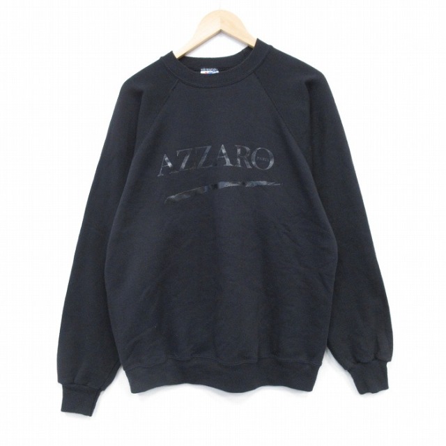 L★古着 ヘインズ 長袖 スウェット メンズ 90年代 90s AZZARO ラグラン クルーネック 黒 25dec09