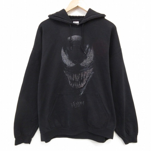 XL★古着 長袖 スウェット パーカー メンズ マーベル ヴェノム 黒 25dec09