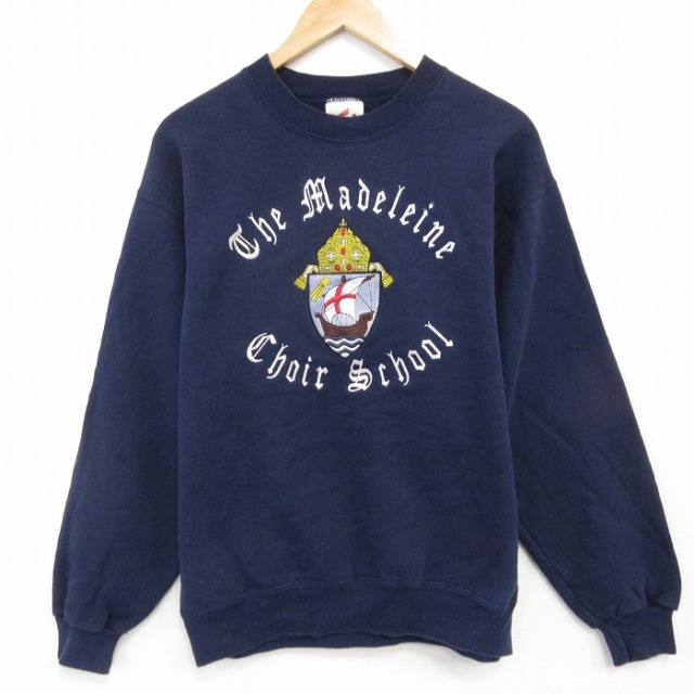 M★古着 ジャージーズ 長袖 スウェット メンズ 90年代 90s The Madeleine クルーネック USA製 紺 25dec09