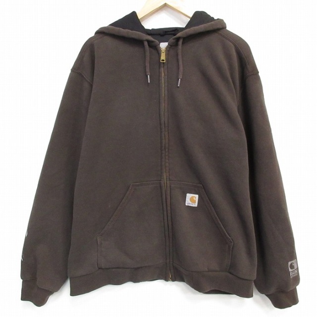 XL★古着 カーハート 長袖 スウェット パーカー メンズ ワンポイントロゴ 大きいサイズ こげ茶 25dec09