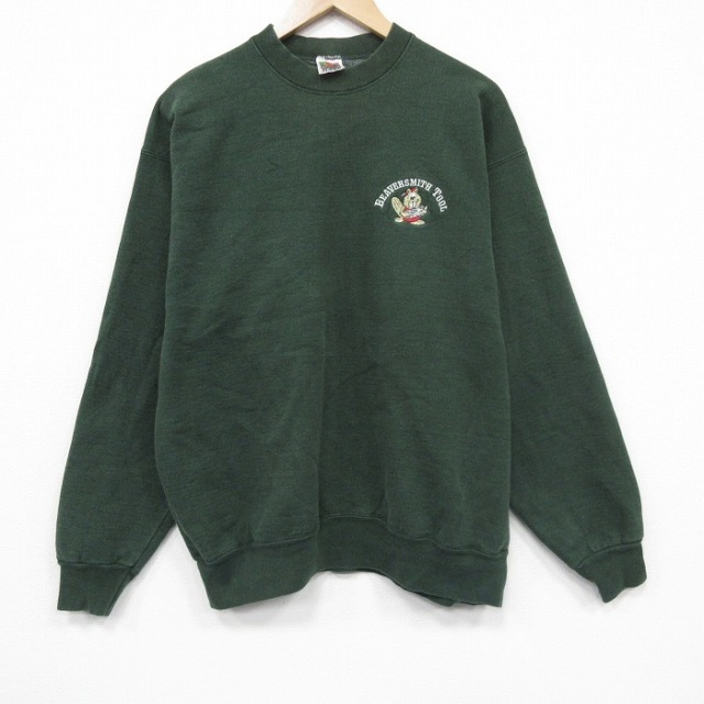 XL★古着 フルーツオブザルーム 長袖 スウェット メンズ 00年代 00s ビーバー クルーネック 緑 25dec10
