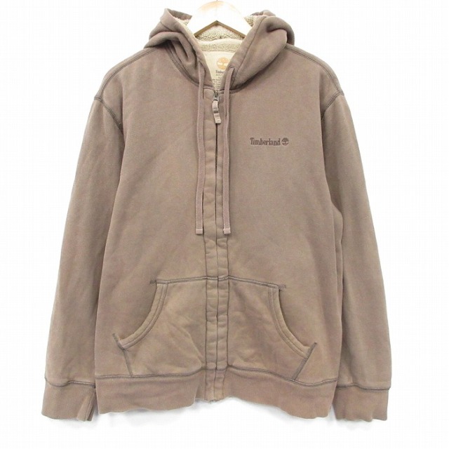 XL★古着 ティンバーランド 長袖 フルジップ スウェット パーカー メンズ こげ茶 内側ボア 25dec10