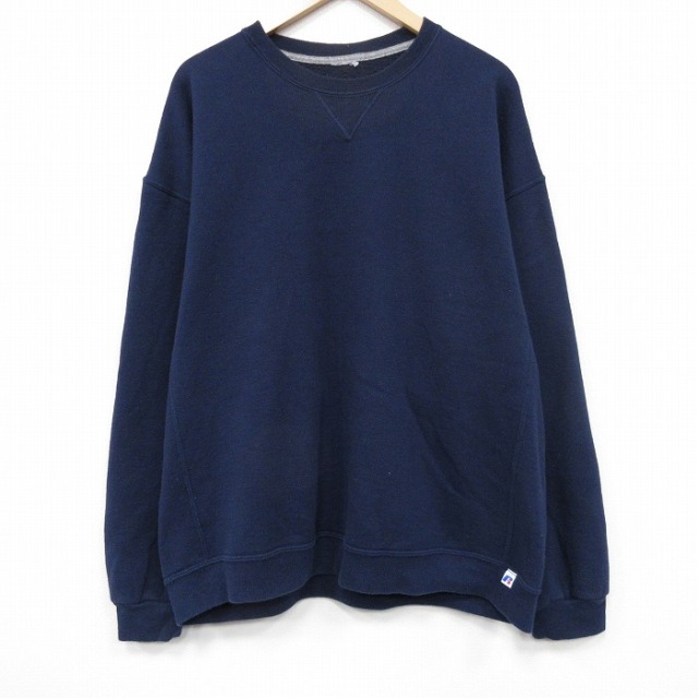 XL★古着 ラッセル 長袖 スウェット メンズ 00年代 00s 無地 クルーネック 紺 25dec10