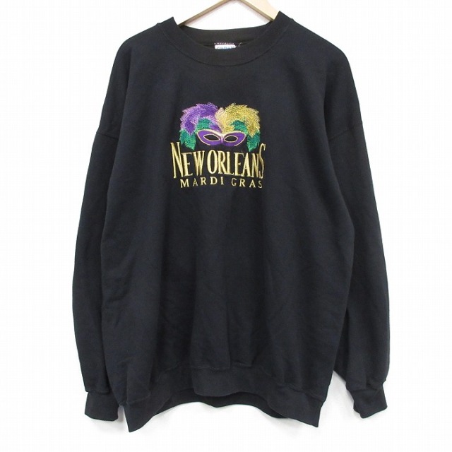 XL★古着 長袖 スウェット メンズ 00年代 00s ニューオリンズ 大きいサイズ クルーネック 黒 25dec11