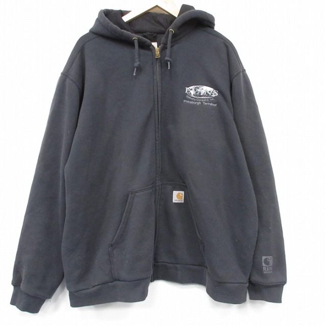 XL★古着 カーハート 長袖 フルジップ スウェット パーカー メンズ EVANS 大きいサイズ 黒 25dec11