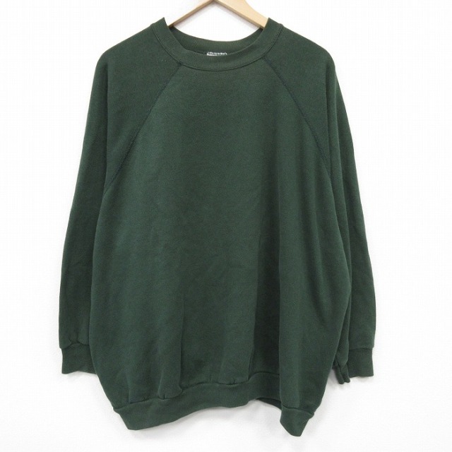XL★古着 TULTEX 長袖 スウェット メンズ 90年代 90s 無地 大きいサイズ ラグラン クルーネック USA製 緑 25dec11