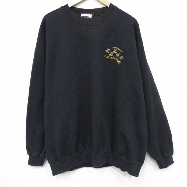 XL★古着 リー Lee 長袖 スウェット メンズ 00年代 00s ハチ 大きいサイズ クルーネック 黒 25dec11