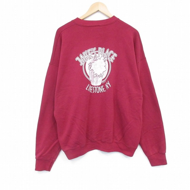 XL★古着 フルーツオブザルーム 長袖 スウェット メンズ 90年代 90s ビール 大きいサイズ クルーネック USA製 エンジ 25dec12