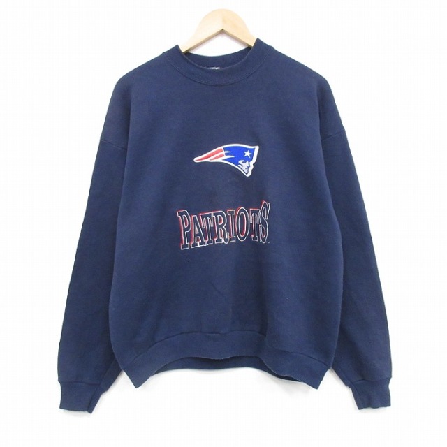 L★古着 ARTEX 長袖 スウェット メンズ 90年代 90s NFL ニューイングランドペイトリオッツ クルーネック 紺 アメフト スーパーボウル 25dec12