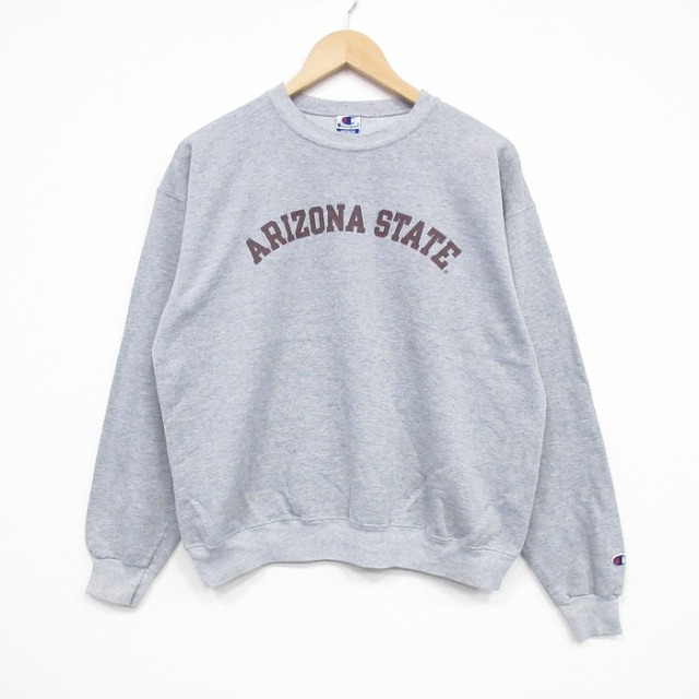 M★古着 チャンピオン champion 長袖 スウェット メンズ 90年代 90s アリゾナ クルーネック グレー 霜降り 25dec12