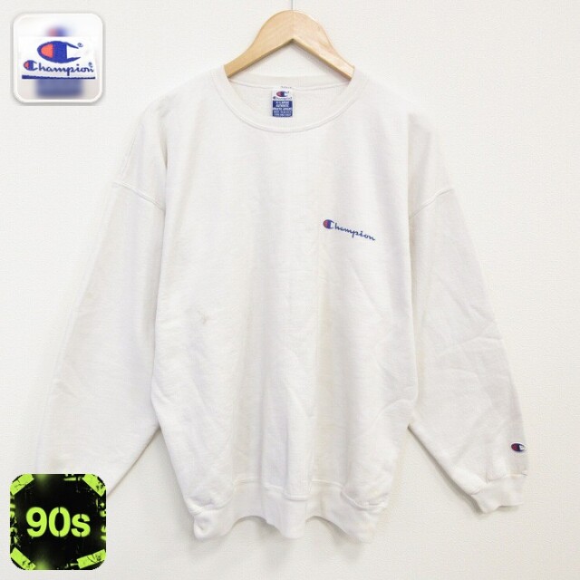 【50%OFF】チャンピオン 90s 長袖スウェット ワンポイントロゴ ホワイト L | 古着