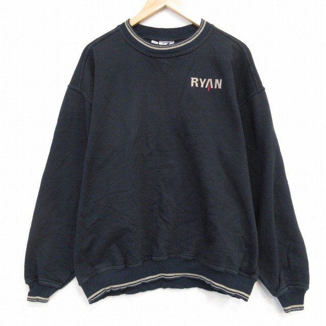 XL★古着 ジャージーズ 長袖 スウェット メンズ 00年代 00s RYAN 大きいサイズ クルーネック 黒 25dec11