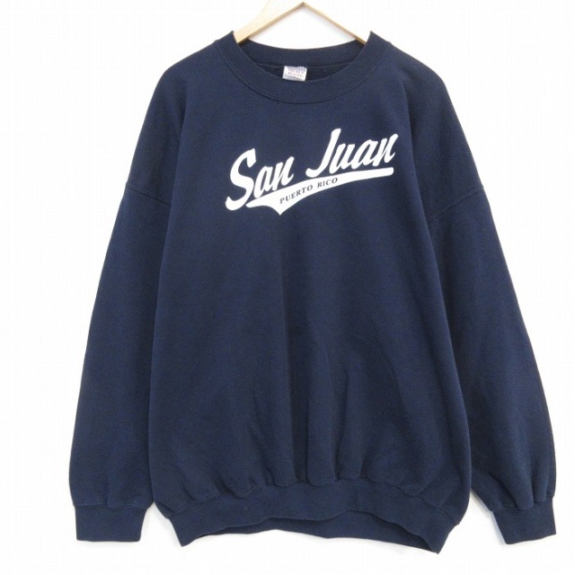 XL★古着 長袖 スウェット メンズ 00年代 00s プエルトリコ 大きいサイズ クルーネック 紺 25dec11