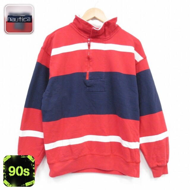 【50%OFF】ノーティカ 90s 長袖スウェット ボーダー レッド L | 古着