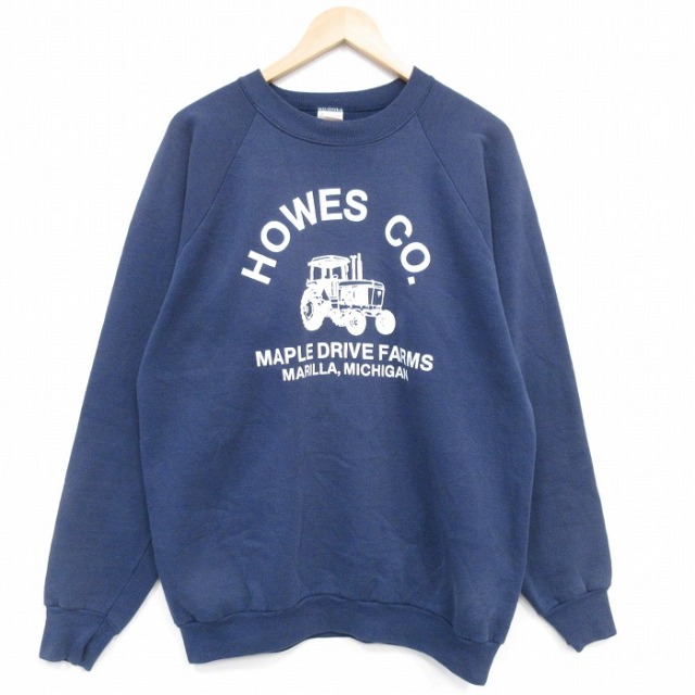 L★古着 フルーツオブザルーム 長袖 スウェット メンズ 80年代 80s トラクター ラグラン クルーネック USA製 紺 25dec12