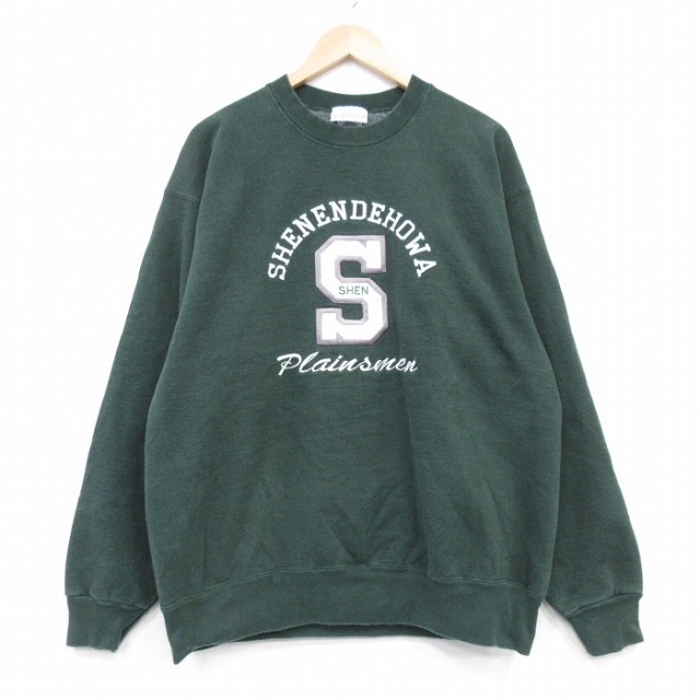 XL★古着 長袖 スウェット メンズ 00年代 00s S 刺繍 クルーネック USA製 緑【spe】 25dec12