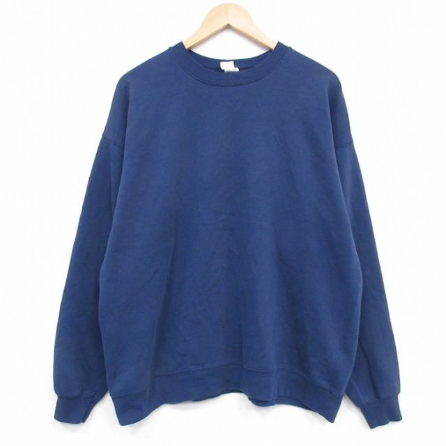 XL★古着 ヘインズ 長袖 スウェット メンズ 無地 クルーネック 紺 25dec12
