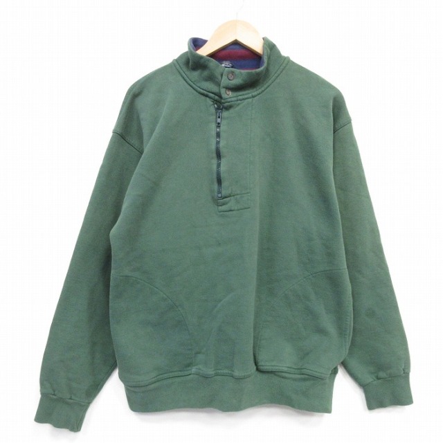 L★古着 ランズエンド 長袖 ハーフジップ スウェット メンズ 90年代 90s 無地USA製 濃緑【spe】 25dec12