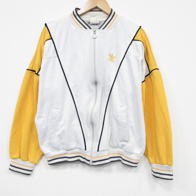 XL★古着 アディダス adidas 長袖 フルジップ スウェット メンズ 90年代 90s ワンポイントロゴ クルーネック 白他【spe】 25dec13