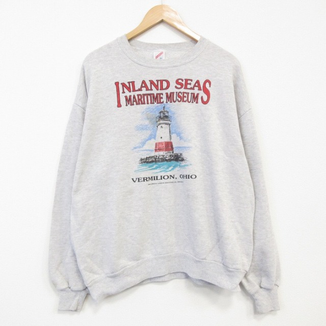 XL★古着 ジャージーズ長袖 スウェット メンズ 90年代 90s 灯台 クルーネック USA製 薄グレー 霜降り 25dec12