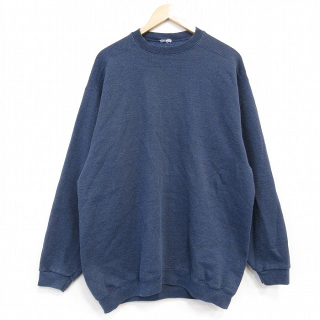 XL★古着 長袖 スウェット メンズ 00年代 00s 無地 クルーネック 紺 霜降り 25dec12