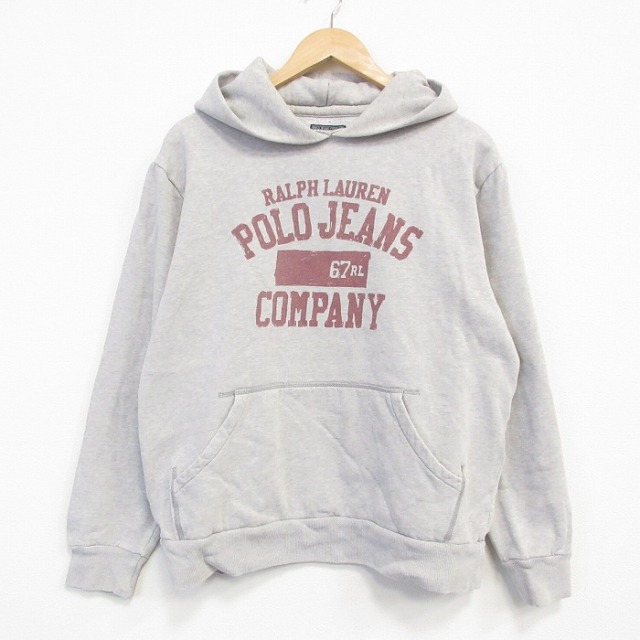 XL★古着 ラルフローレン 長袖 ブランド スウェット パーカー メンズ ビッグロゴ 薄グレー 霜降り 25dec12