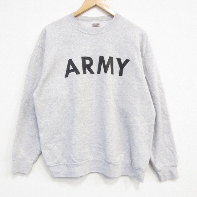 L★古着 長袖 スウェット メンズ 00年代 00s ミリタリー アーミー ARMY クルーネック USA製 薄グレー 霜降り 25dec12