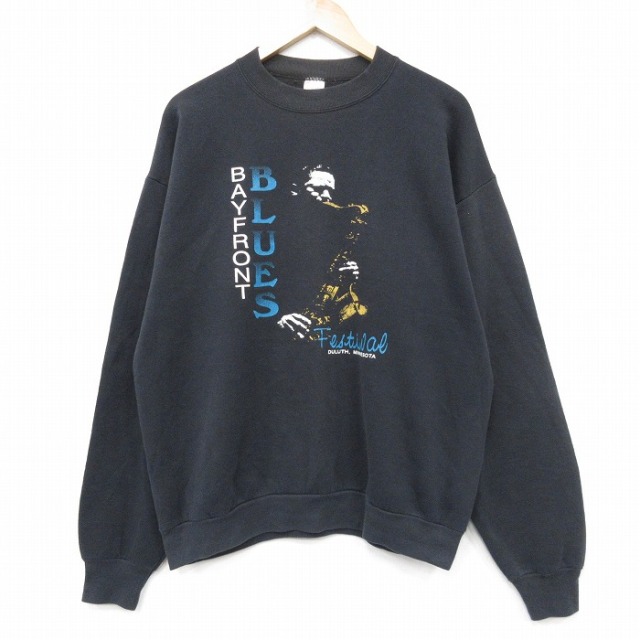 XL★古着 フルーツオブザルーム 長袖 スウェット メンズ 90年代 90s ブルースフェスティバル クルーネック USA製 黒【spe】 25dec13